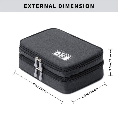 Waterproof Electronics Travel Organizer Bag With Double Layer Tangle Free Pockets Portable Cable Case dimensions with 2-way zipper
