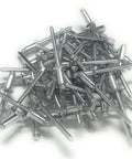 Pile of aluminum countersunk head blind rivets pop rivets 3/16 x 1/4 inch, 50 count, for aircraft, boats, race cars, and DIY builds