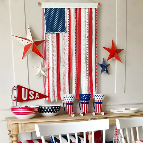 Rag American Flag Banner 4 X 2.3 Ft Totally Patriotic Decor For Home Porch Indoor Outdoor Parties Ideal For Fourth Of July