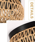 Close-up of handwoven cage shade on Three Light Woven Rattan Flush Mount Ceiling Light Fixture for Bedroom Kitchen Foyer Porch