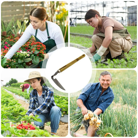 Durable Hand Weeder Sickle Tool with Hardwood Handle for Easy Weeding Soil Loosening and Mowing in garden settings