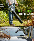 Man using Cordless Leaf Blower With 680 CFM, 2x 4.0Ah Batteries And Charger, lightweight for ground and car leaf clearing.