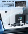 Extra Long 33Ft Ev Charger Extension Cable Rock Solid 50 Amp Nacs Plug beside zipper bag and cleaning towel in trunk