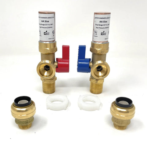 Washing Machine Valve With Water Hammer Arrestor And Push Fit Three Quarter Inch MHT No Fuss Easy Install Kit For Quiet Plumbing