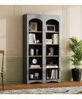 Farmhouse Two Tone 5 Tier Book Shelves And Cabinet Set with decor items in living room, modern rustic style