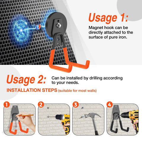 Installation guide for 4 Pack Heavy Duty Magnetic Hooks For Garage And Home, Big 66mm Magnets With Anti Slip Coating.