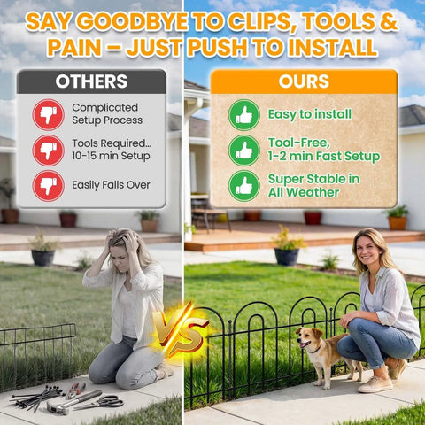 40 Ft No Dig Garden Fence Panels Pack Of 28 For Yard Animal Barrier Arch Decorative Fence With Stakes Dog Safe Outdoor Fence setup comparison