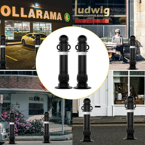 Badass Durability High Visibility Traffic Delineator Posts With Knockout Reflective Tape For Driveways And Parking Lots featured in urban settings.