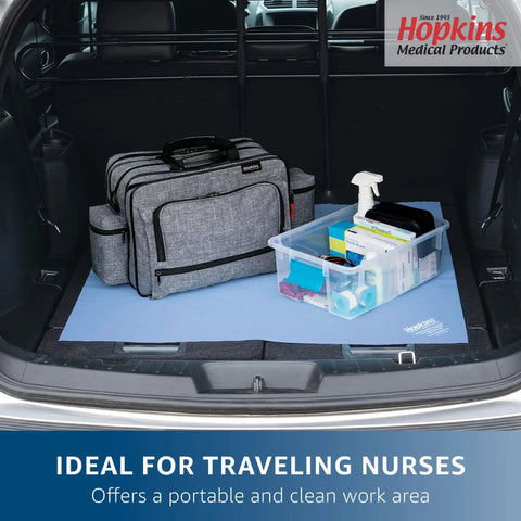 Antimicrobial Bag Barrier for Medical Bags and On The Go Workstations, Latex Free Reusable Shield That Kills Microorganisms, Easy Wipe Cleanup, Keeps Your Workspace Clean and Hygienic for Med Pros and Clinicians on cargo floor with medical bag and supplies