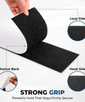 Rock Solid Heavy Duty Hook And Loop Tape Black Self Adhesive Fastener Strips showing loop and hook sides with adhesive back.