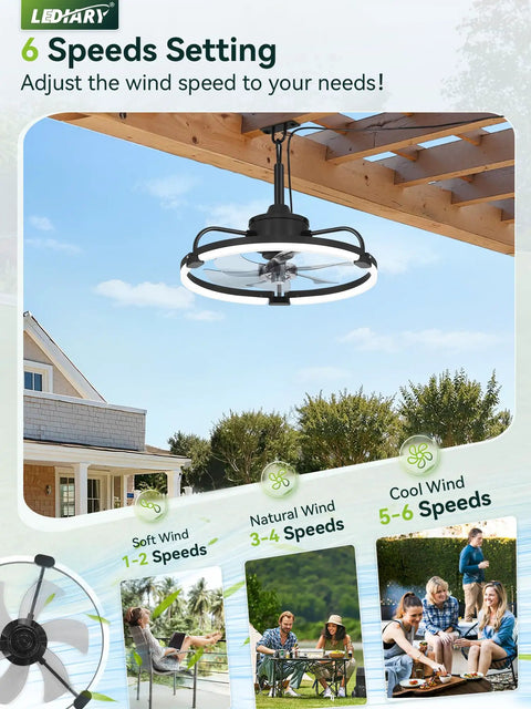 20 Inch Outdoor Ceiling Fan With Lights For Patio And Gazebo IP65 Waterproof Caged Design in pergola setting