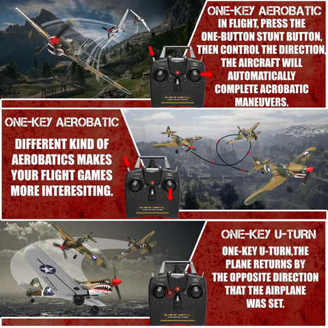 4 Channel RC Airplane For Beginners Ready To Fly With Xpilot Stabilization System And One Key Aerobatics P 40 Warhawk Style demonstrating aerobatic maneuvers outdoors.