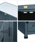 Close-up of Weatherproof Outdoor Storage Cabinet for Patio and Garden with Shelves and Heavy Duty Metal Tabletop, hinge, and details