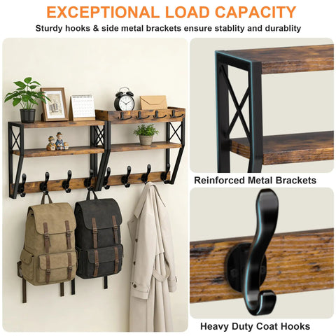 32-Inch Wall Mount Coat Rack With Shelf Must-Have 4-In-1 Key Holder Mail Organizer 12 Hooks Entryway Storage detail view