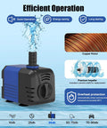 400GPH Submersible Pump With 25W Power, Ultra Quiet Water Pump for Aquariums, durable copper motor, premium impeller