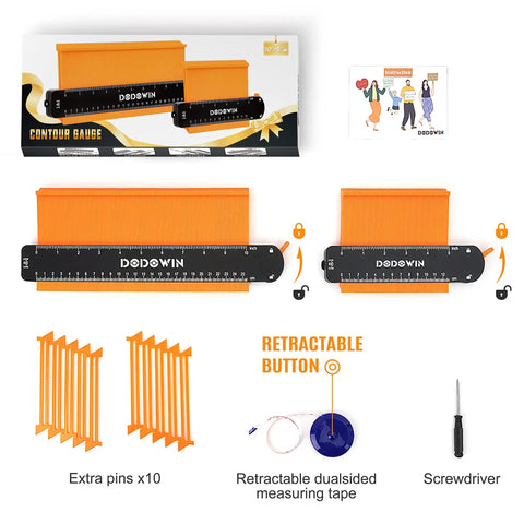 Contour Gauge With Lock Dual Size 5 Inch And 10 Inch Profile Duplicator with measuring tape and screwdriver