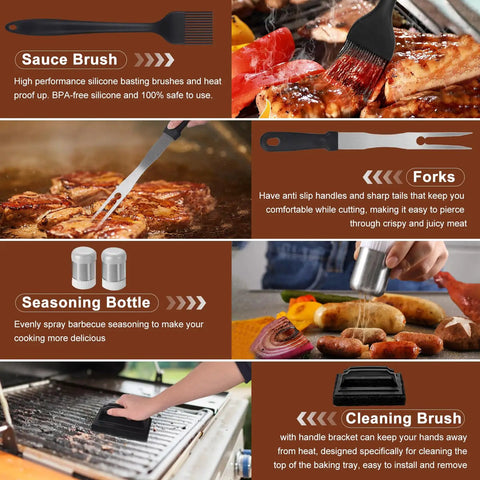 Blackstone Griddle Accessories Kit 27Pcs for Flat Top Grills Camp Chef Compatible with basting brush, meat fork, seasoning bottle, cleaning brush