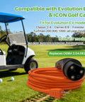 Heavy Duty 10 Foot Electric Golf Cart Charging Cable With 16A Quick Charge Three Pin Power Cord, orange, for Evolution and ICON golf carts.