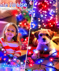 Red White And Blue Outdoor String Lights 2 Pack With Timer 100 LED Total About 33 Ft Waterproof Battery Operated For 4th Of July Memorial Day And Patriotic Decor With 8 Modes around child and dog indoors, safe to use.