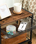 Under Desk Printer Stand With Wheels, Industrial Grade 2 Tier Printer Cart On Casters with supplies, rustic brown and black finish