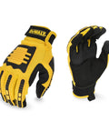 Heavy Duty Mechanic Work Gloves With Impact Protection And Anti Slip Grip For Maximum Control High Dexterity Built Tough For Automotive Jobsite Use By Men Large Size, yellow and black design, palm and back view.