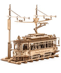 3D Wooden Puzzle Kit for Adults, Mechanical Tram Model 1:24 Scale, Car Model Replica, Intricate Gear System, Build Time About 5 Hours, Wood Building Craft, Unique Gift for Puzzle Fans and Hobbyists, wooden tram on tracks