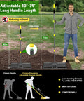 Man holding Heavy Duty Lawn Leveling Rake 30x10 Inch With 6.2 Foot Handle showing adjustable ergonomic handle