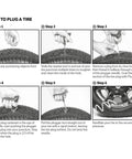 Infographic showing step-by-step instructions on how to plug a tire using the Rock Solid DIY Tire Repair Kit.