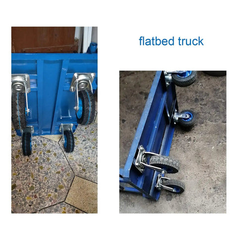 Top Shelf Rubber Inflatable Caster Wheels, Swivel Cart Casters With Brake, Heavy Duty Replacement Wheels Providing A Butter Smooth Roll And Killer Shock Absorption For Dining Carts And Cargo Dollies Set Of Four mounted on flatbed truck.
