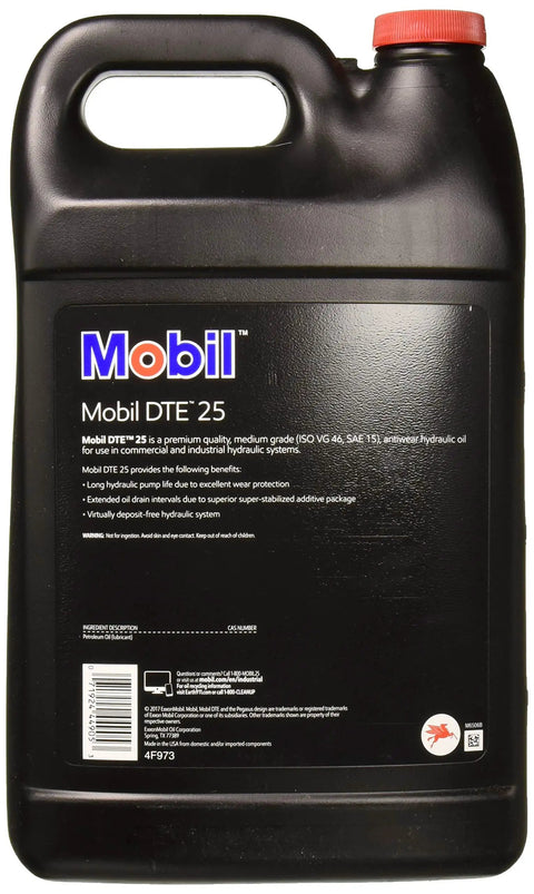Mobil DTE 25 Hydraulic Oil 1 Gallon Container for Heavy Duty Systems SAE 15 ISO VG 46
