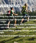 Warning instructions for 1200 Lb Paracord Rope 4.4mm Nylon Parachute Cord Spool Army Green 100 Ft 14 Strand Core Braided Sheath.