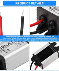 Image of 2 Pack Waterproof Car Power Converter 12V to 6V Buck Converter Adjustable 8 to 22V Input to 3 to 15V Output 3A 18W, showing wiring.