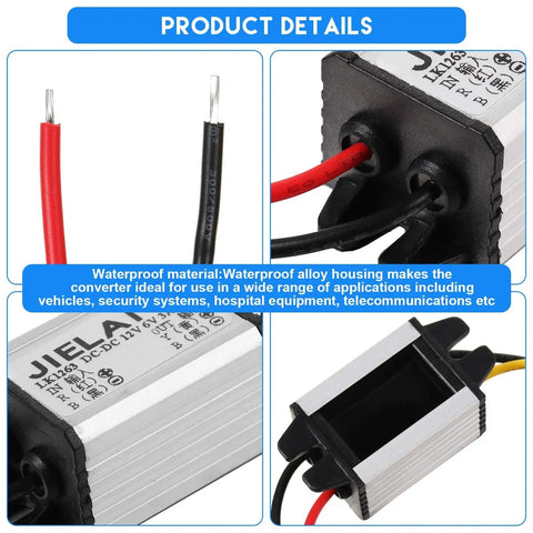 Image of 2 Pack Waterproof Car Power Converter 12V to 6V Buck Converter Adjustable 8 to 22V Input to 3 to 15V Output 3A 18W, showing wiring.
