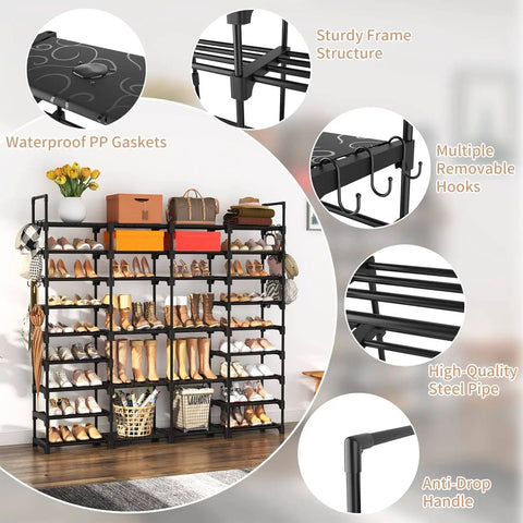 Beefy 9 Tier Shoe Rack Organizer For Entryway, Closet Or Garage, Tall Storage Shelf Holds Up To 68 Pairs, Heavy Duty Steel Frame