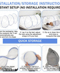 Installation and storage steps for Two Large Pop Up Mosquito Nets Set For Bed Camping And Travel Portable Foldable Bug Netting Mesh Canopy