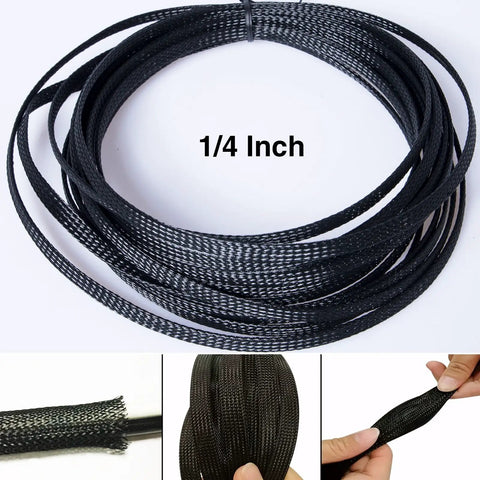 1/4 inch 50ft expandable braided cable sleeve for 1/2 inch and 1/4 inch wires flexible braided wire sleeving cable wrap