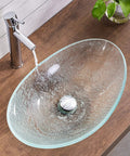 USZWBY Bathroom Vessel Sink Vanity Tempered Glass Vessel Bowl Sink Oval Transparent Countertop Sink Bowl Above Counter Sink with water flowing.