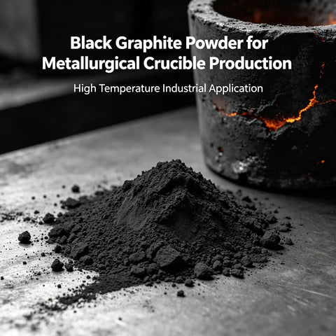 Go-To Conductive Graphite Powder for Rubber Coatings and Dry Film Lubrication, powder pile next to industrial crucible