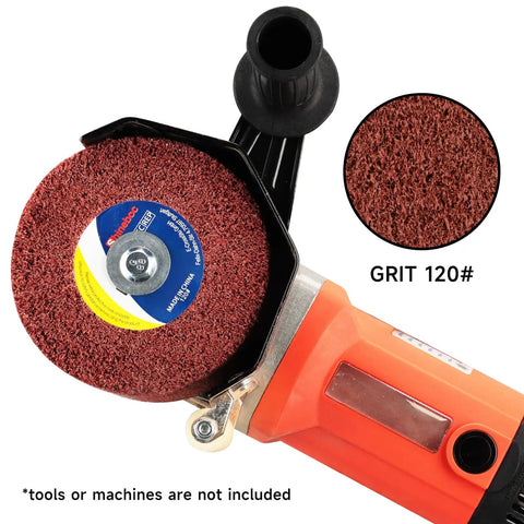 Nonwoven Flap Wheel For Surface Conditioning 120 Grit Drum 120 X 100 X 19 Mm shown installed on power tool