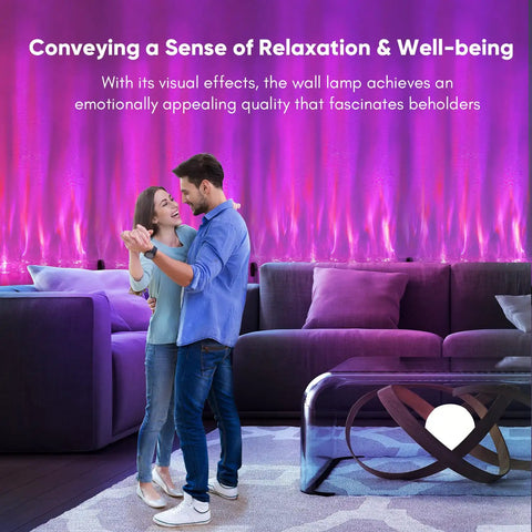 Couple dancing with Kinetic LED Ocean Wave Projector Light for room mood and ambient glow, RGB wall lamp illuminating living room.