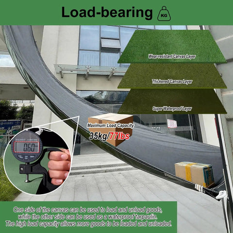Heavy Duty Cargo Loading Canvas Chute 23 By 1.5 Meter Tarpaulin Slide with three-layer material and load capacity details