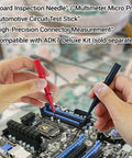 Extension Probe Tip Set For RCT2 With 0.8mm Gold-Plated Micro-Probes, in use on a motherboard, compatible with Fieldpiece.