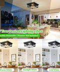 2 Light Industrial Square Flush Mount Ceiling Light Fixture For Kitchen And Hallway, Modern Black Farmhouse, warm to cold light