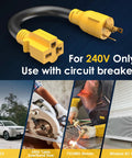 Heavy Duty Nema L6 30P To 6 20R AC Adapter Plug And Play Twist Lock Male Connector For Generators Bandsaws Power Tools And EV Chargers, close-up view.