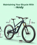 Bike with labeled maintenance products, featuring fork stanchion and shock lube for bikes keeps suspension smooth like butter reducing stiction