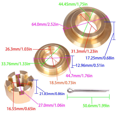 Honda Outboard Propeller Hardware Kit For 115HP To 250HP Boats Includes Thrust Bushing 90506-ZX2-C00, various dimensions shown