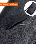 Close-up of stylish black Women RFID Blocking Leather Wallet Zip Around Phone Clutch showcasing genuine leather texture.