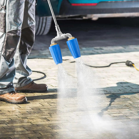 Dual Turbo Nozzle Power Washer With 360 Degree Rotating Jets Delivers 4000 PSI And Four To Six GPM cleaning driveway
