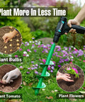 Fast Planting Auger Drill Bit Set for Garden 4 Pack Spiral Bits drilling soil with drill, planting bulbs, tomatoes, and flowers.