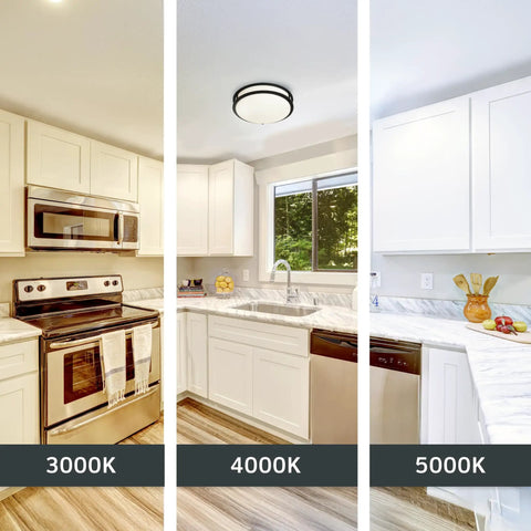 Kitchen with Matte Black 14 Inch Round Flush Mount LED Ceiling Light, 3000K/4000K/5000K Color Temps.